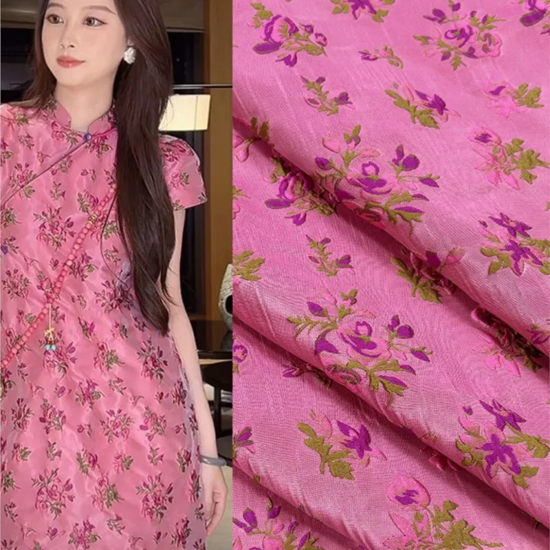 

New Chinese-style ethnic jacquard short-sleeved fabric improved cheongsam brocade and satin women's clothing for Han