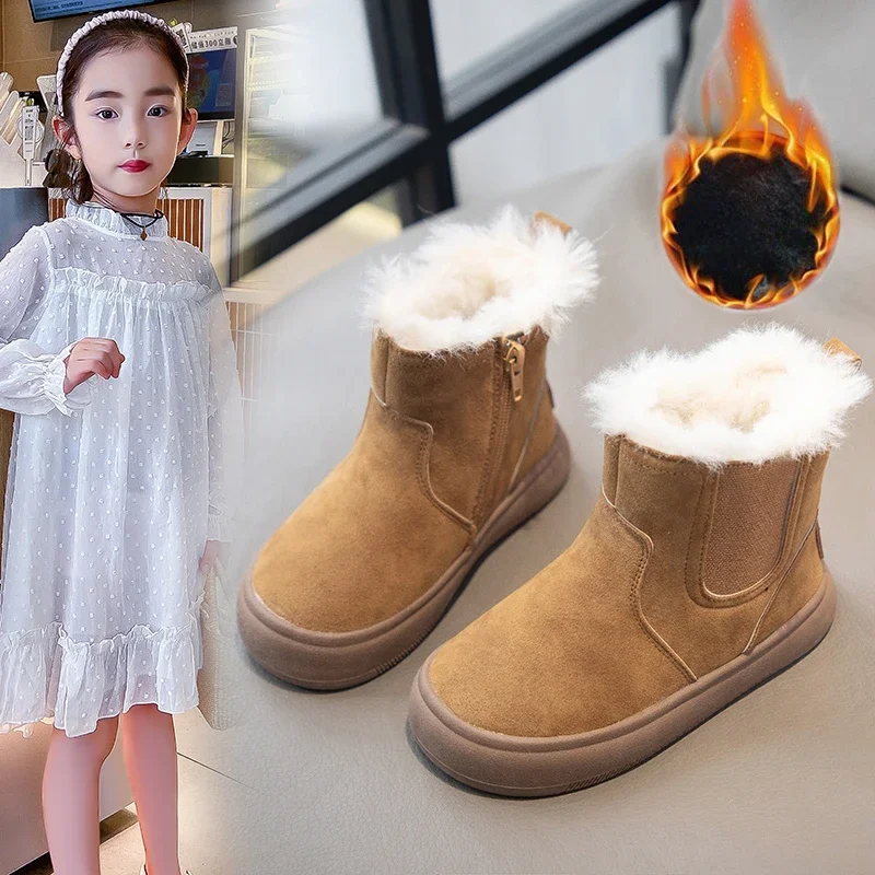 

Детские зимние сапоги для детей от 2 до 15 лет, коричневые утолщенные хлопковые ботинки с подкладкой для мальчиков и девочек, повседневные универсальные детские короткие сапоги для малышей