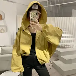 Korean style Women Elegant Zipper Sun Protection Jacket Spring Summer Jackets Loose Coat Retro Outwear