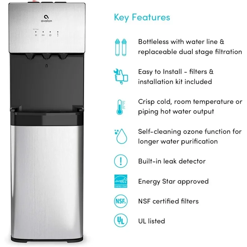 Avalon Self Cleaning Bottleless Water Cooler Water Dispenser - 3 Temperature Settings - Hot, Cold & Room Water