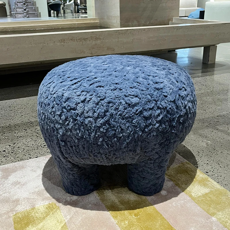 

OKF Factory Sale Leisure Comfortable Teddy Cushion Chair Peach Shaped Fart Small Size Ottoman Round Low Stool for Living Room