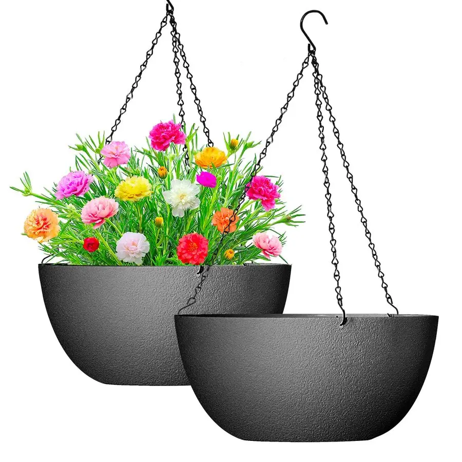 

13 inch 2Pack Large Hanging Planters for Outdoor Indoor Plants with Drainage Holes and Chain, Round Hanging Flower Pots for Gard