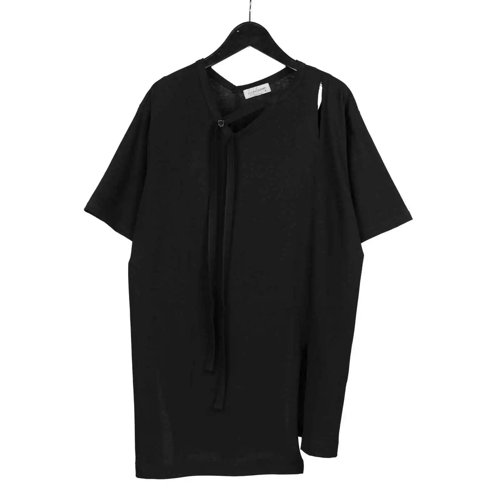 TOP-YAMAMOTO's New Fashionable Solid-Color Loose Short-Sleeved T-Shirt with Ribbons