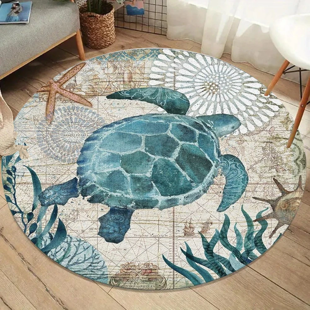 Anchor Nautical Round Rug Non Slip Soft Easy To Clean Fits Home Coastal-Style Living Room Game Room Adds Maritime Decor Style