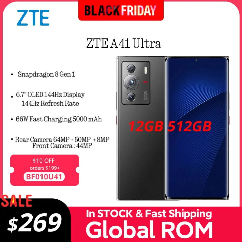 Display originale ZTE A41 Ultra 6.7 OLED 144Hz Snapdragon 8 Gen 1 66W Ricarica rapida 5000 mAh 64MP Fotocamera NFC A41 Ultra