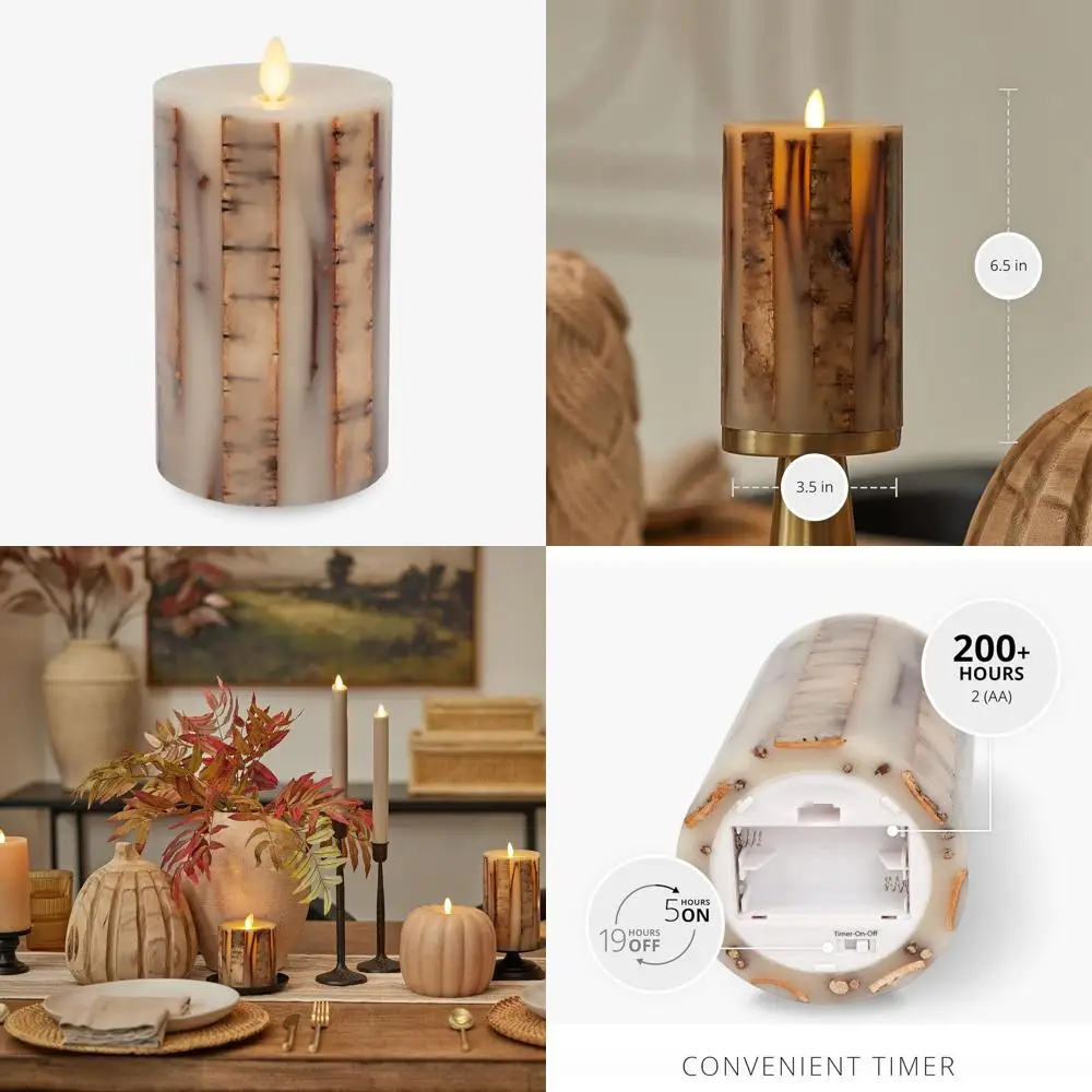 

Battery-Powered 3.5x6.5 Unscented Moving Flame LED Birch Candle for Decorative Home Lighting