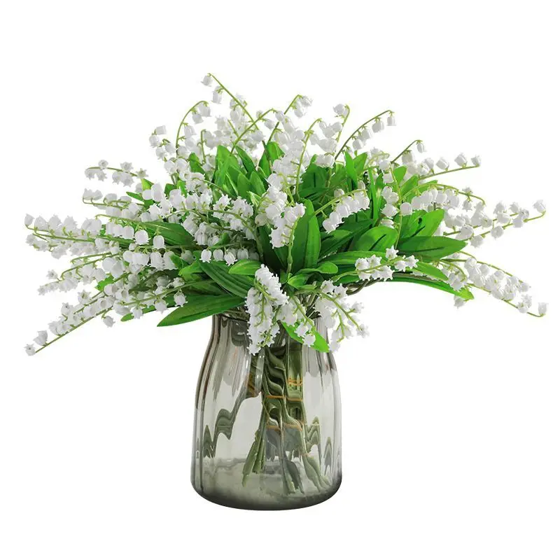 

INDIGO-Plastic White Flower Bouquet for Table Centerpiece Decoration, Convallaria Majalis, Bride's Bouquet, Bell Flower, 36Pcs