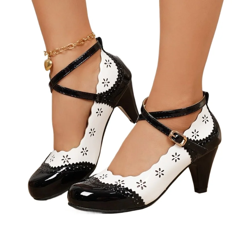 2026 Plus Size  Vintage Black High Heels  Pumps Retro Comfy Walk Summer Pink Office Lady  Shoes Women