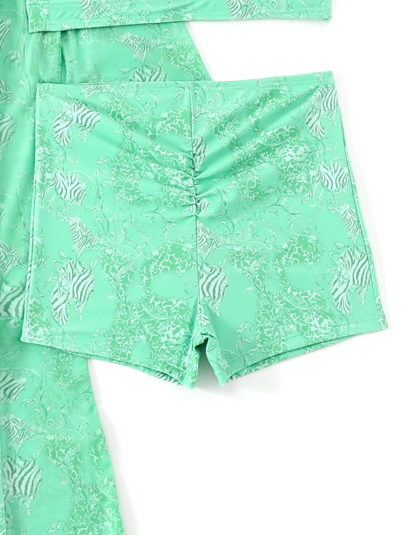 Damen-Badeanzug, 3-teiliger Badeanzug, Kimono, Neckholder, hohe Taille, Bikini-Shorts, Strandkleidung, Vertuschung, Bademode, grüne Badeanzüge für Damen