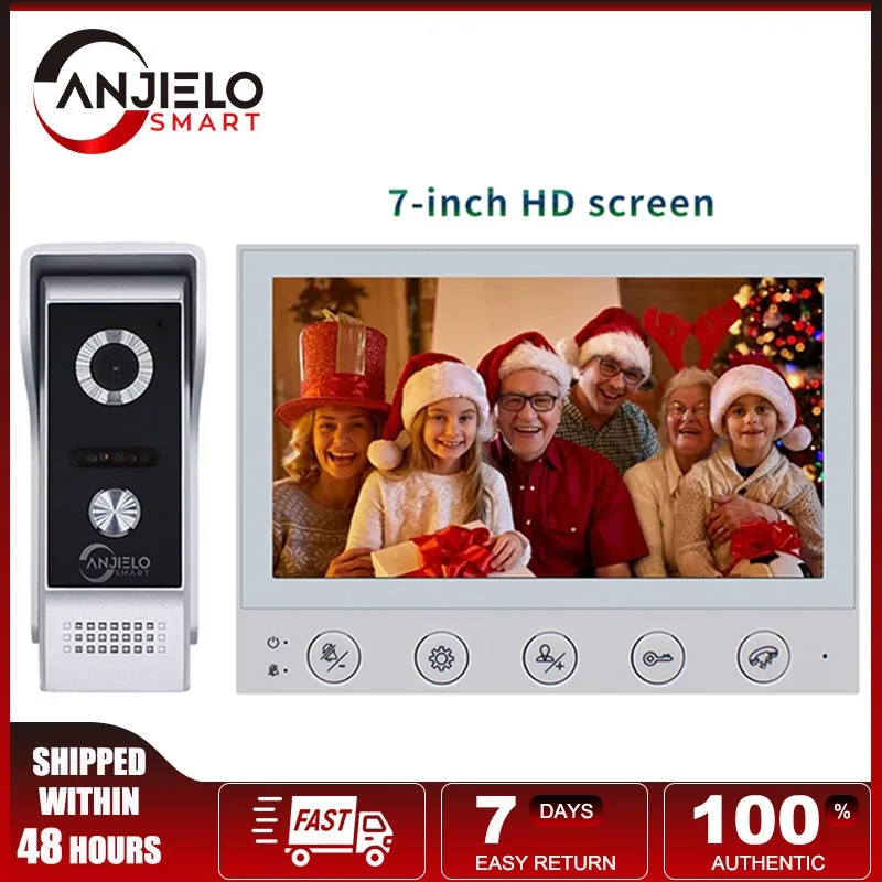 

ANJIELO SMART 7" WiFi Video Doorbell, 1080P, Night Vision, IP65, 2.4GHz, Multi-Intercom, RFID, Remote Unlock