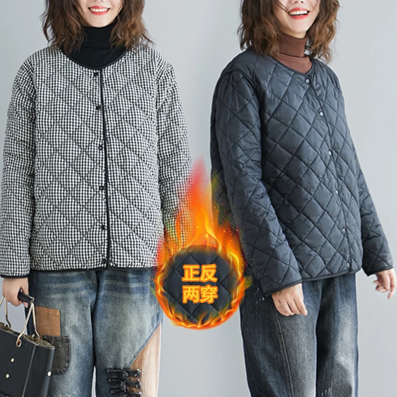 

Легкая хлопковая куртка в стиле ретро, осень-зима, женское свободное длинное пальто с внутренней стороны све, круглое хлопковое пальто Ne, двустороннее в клетку