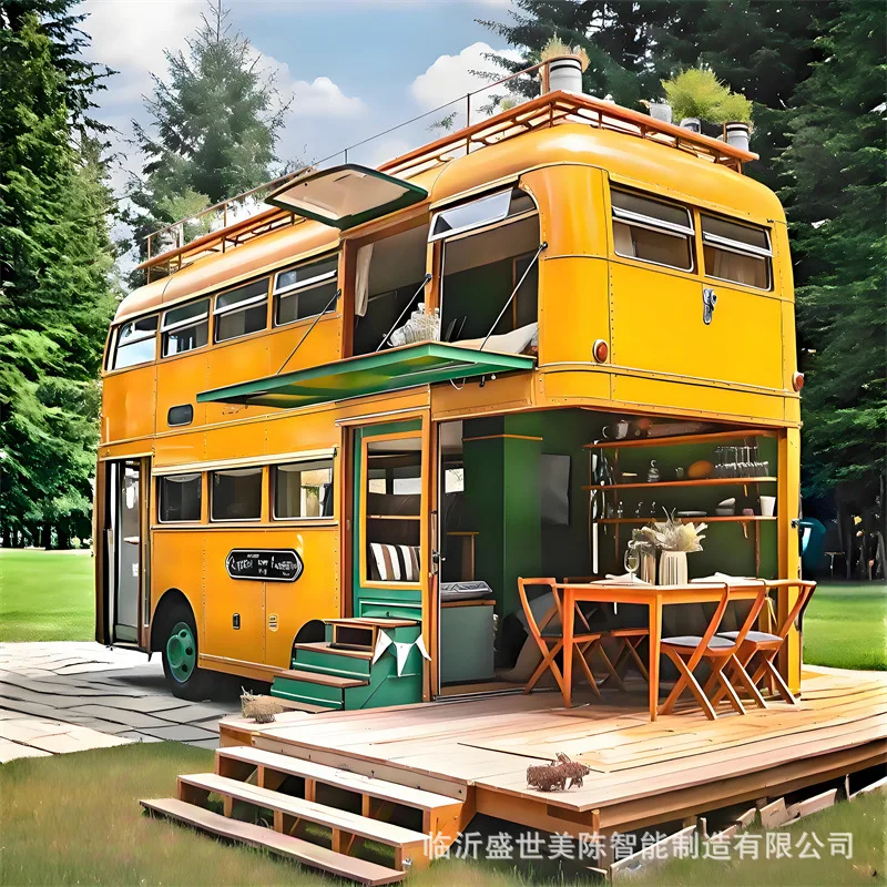 【New Design】1:1 Simulated British Double Decker Bus Cart, Mobile Coffee Kiosk For Night Market Attraction