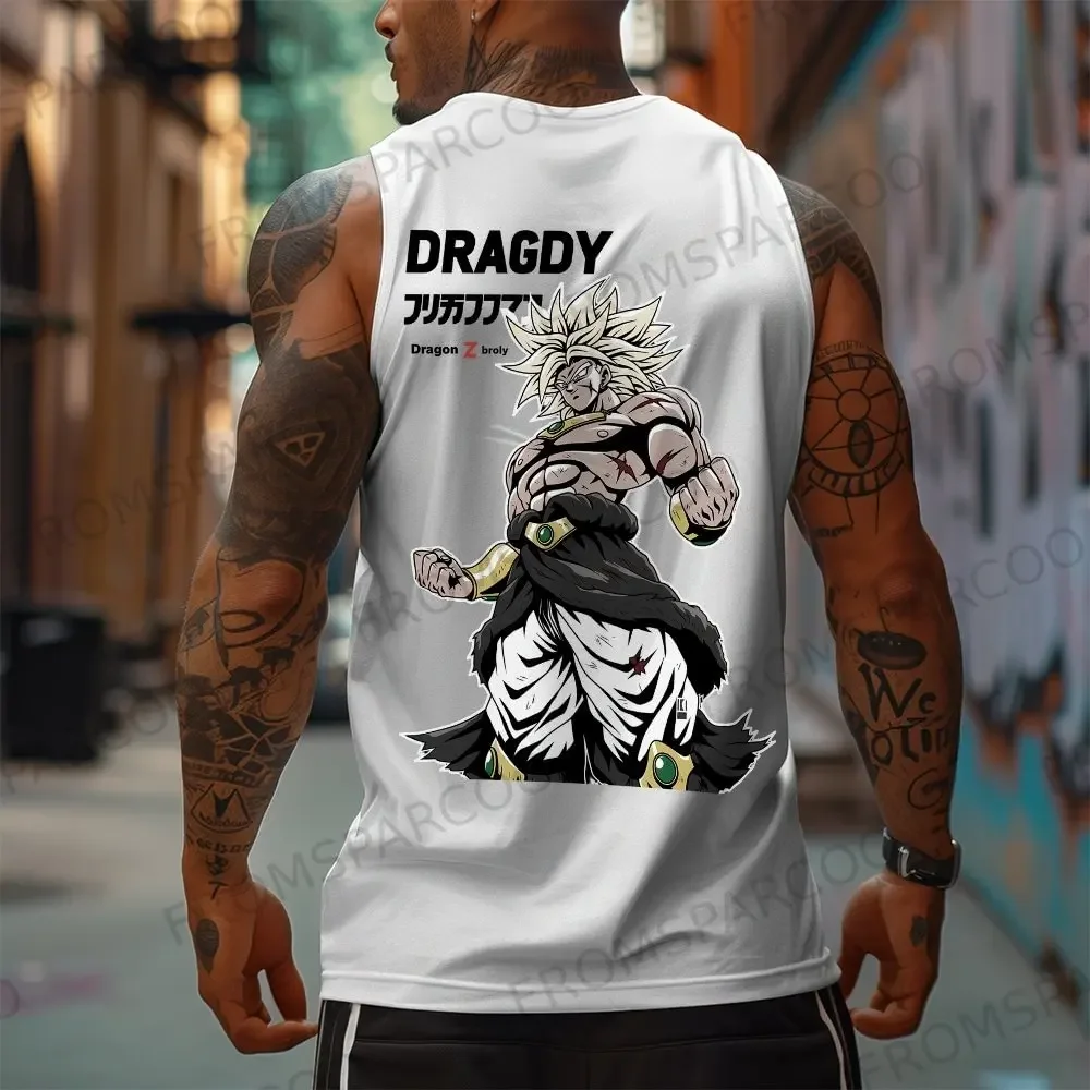 Koszulka bez rękawów Dragon Ball Anime Goku Print Tank Top 2025 Summer American-style Gym Men's Loose, Fashionable and Breathable Vest