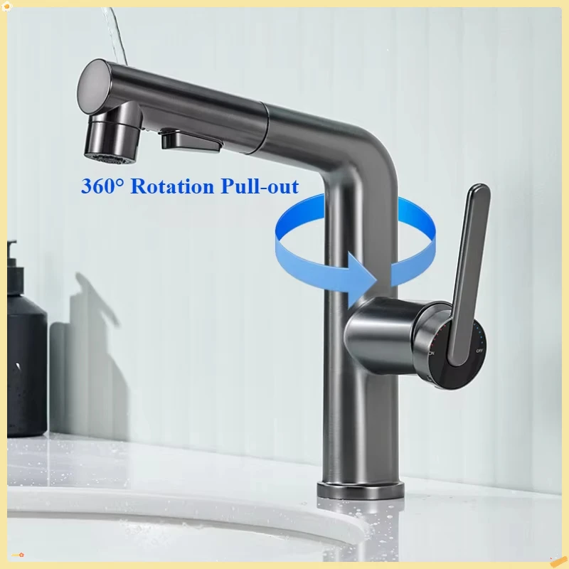 Zinc Alloy Basin Faucet Washbasin Faucet Single Handle Dual Hole Bathroom Sink Mixer Faucet Pull Out Faucet for Bathroom