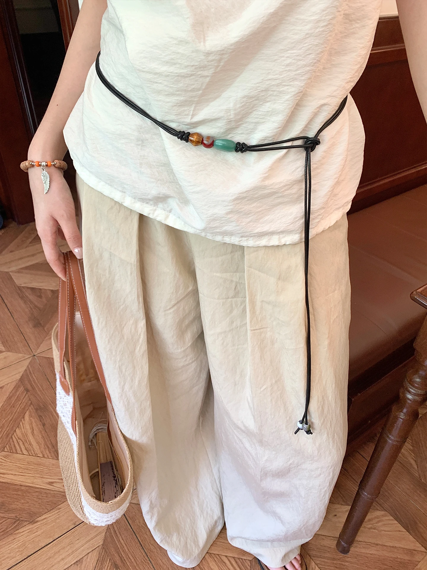 Vintage Ethnic Style Handmade Beaded Thin Waist Rope Women's Decorative Belt For Pants And Dresses Waist Chain