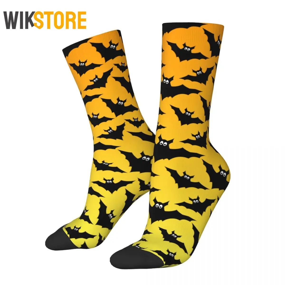 

Funny Colorful Orange Black Bats Halloween Basketball Socks Fashion Middle Tube Socks for Women Men Breathable Crazy Sock