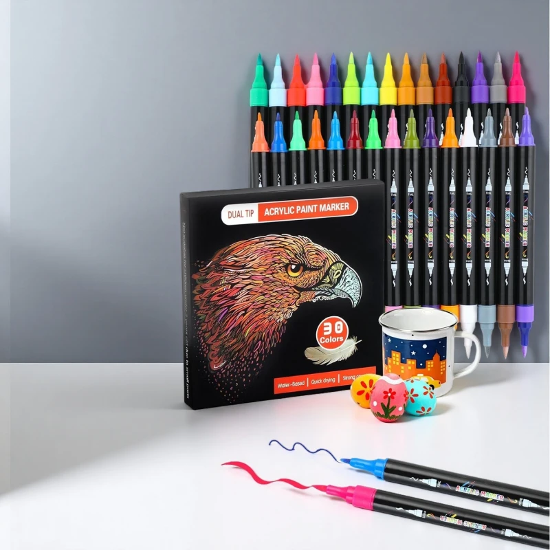 

30 Colors Acrylic Paint Pens, Dual Tip Acrylic Paint Markers with Brush and Fine Tips, Wood, Canvas, Stone,Rock Painting, Glass