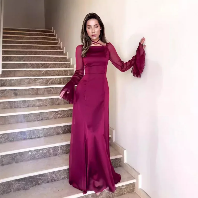 

Autumn Gentle Wind Chiffon Gentle Ruffled Flowy Tie Slim Dress