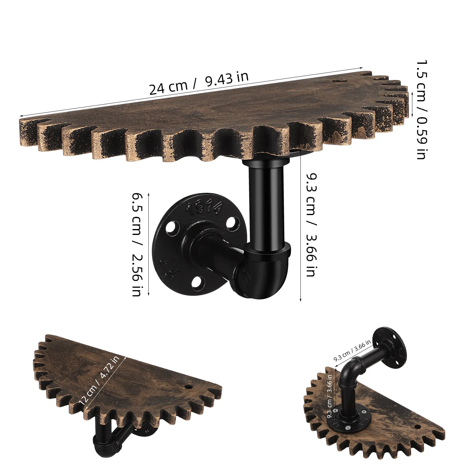 Rustic Vintage Water Pipe Wall Mounted Shelf Industrial Gear Design Floating Partition for Books Plants Kitchen Storage Rack