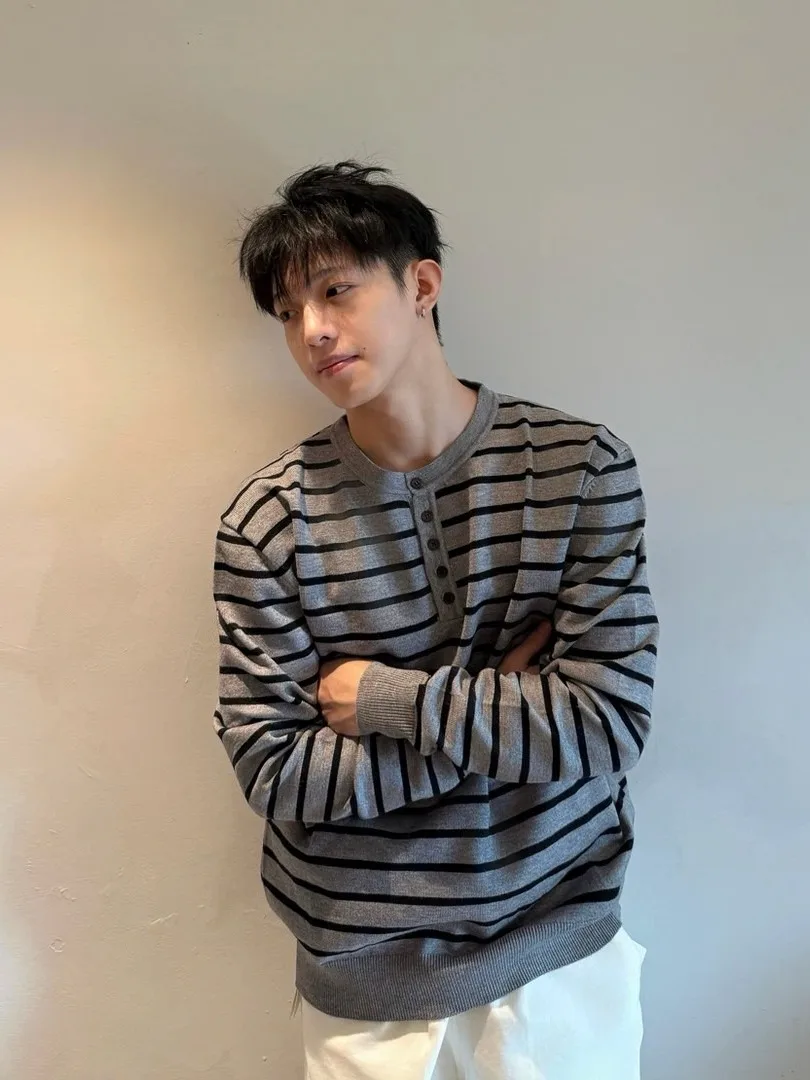 Pull tricoté à rayures pour hommes, coupe cintrée, Long, rond, respirant, confortable, fin, vêtements décontractés, printemps automne