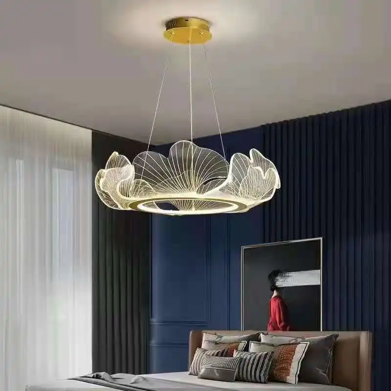 

Postmodern Luxury Living Room Ginkgo Chandelier Light Modern Minimalist Dining Room Bedroom Chandeliers Nordic Lotus Leaf Lamp