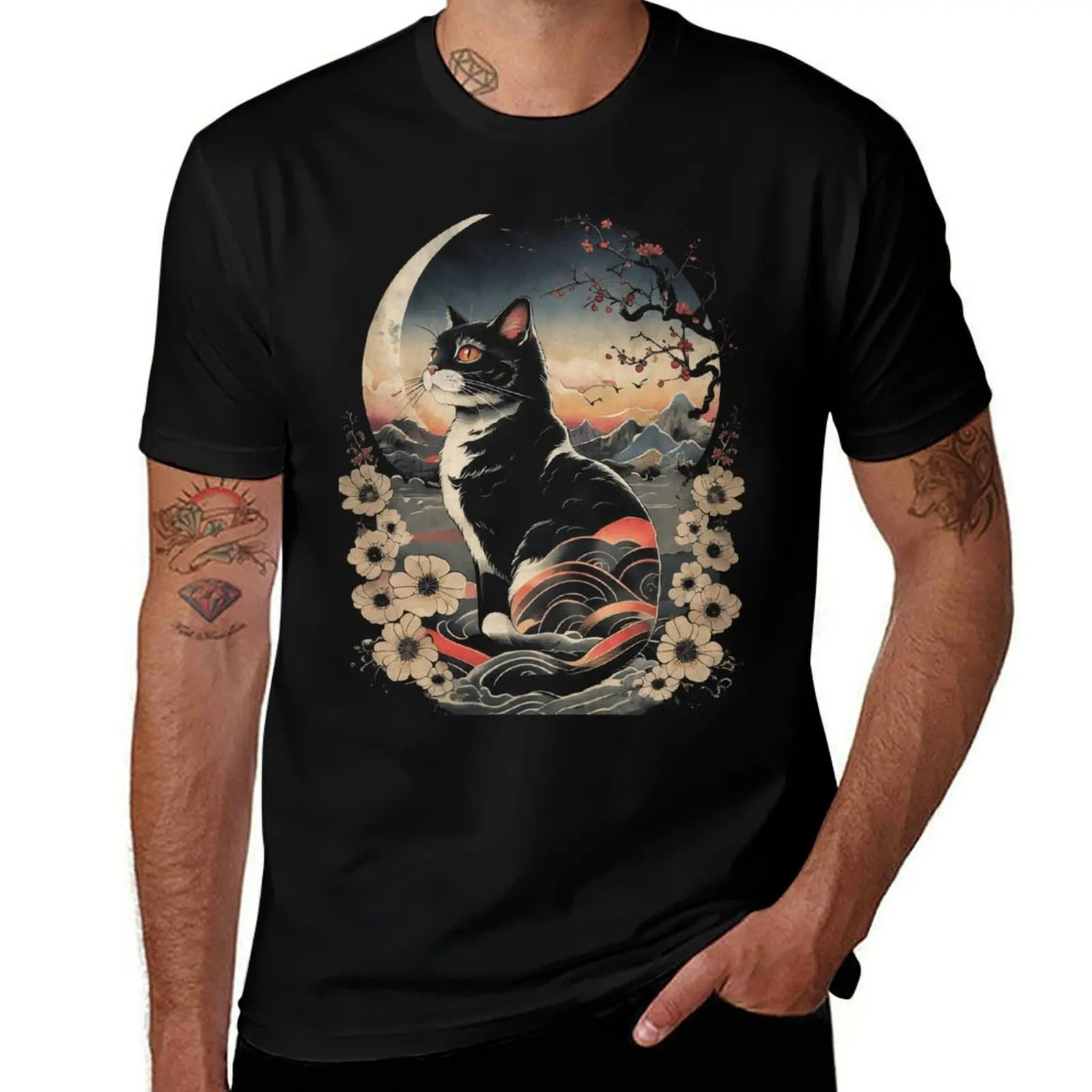 Japanese Ukiyo-e Style Art Cat T-Shirt t shirts for man graphic tees t shirt personalised