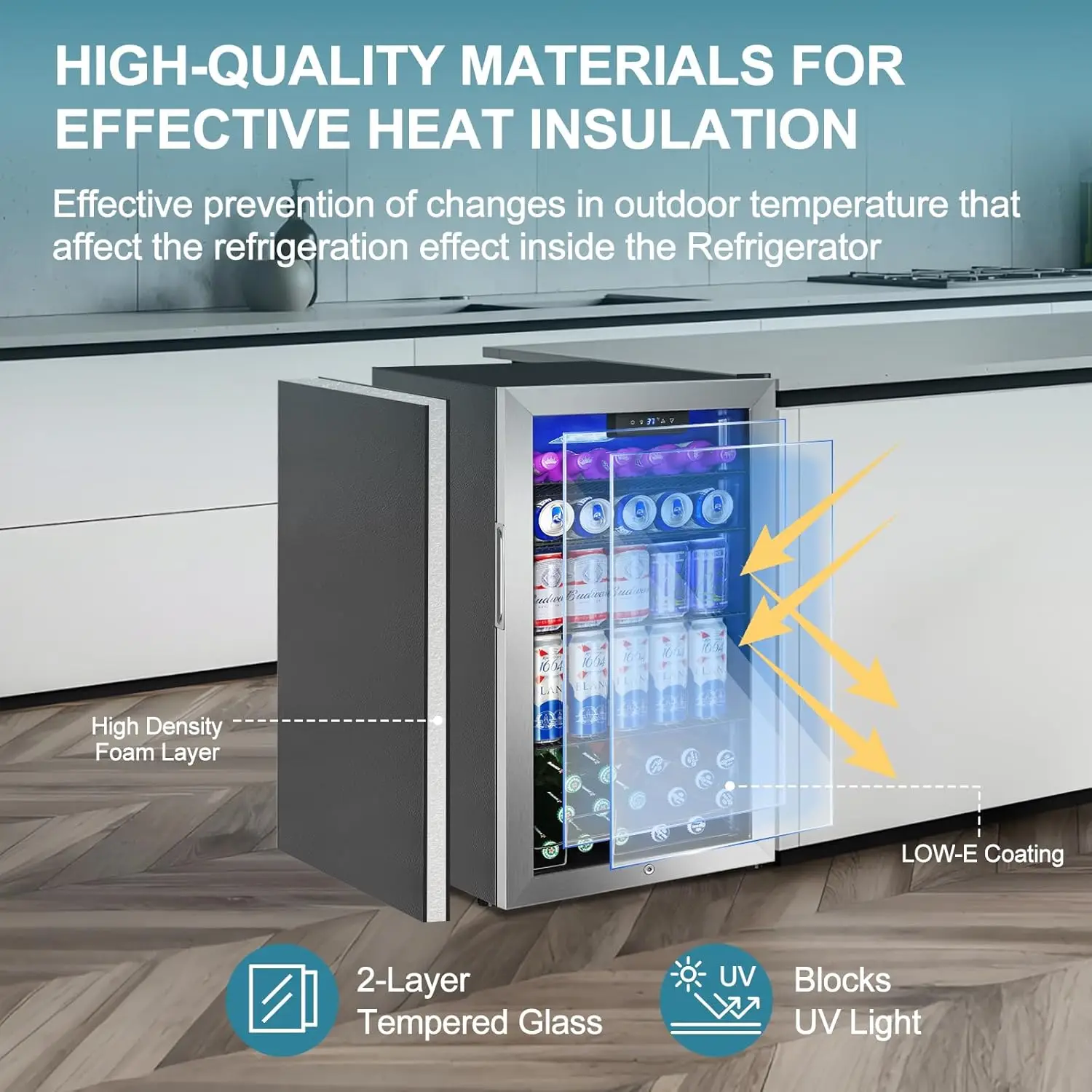 3.2 Cu.Ft 128 Cans Beverage Refrigerator Cooler Mini Drink Fridge Glass Door for Beer Soda Wine Beer Fridge Customized
