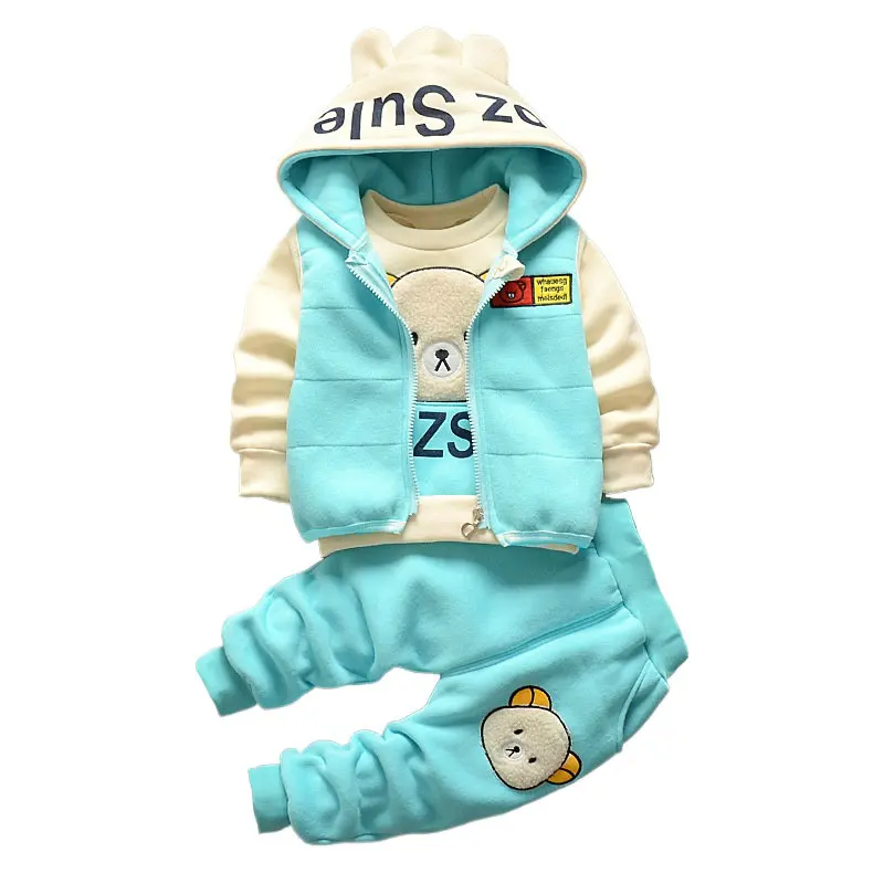 

Autumn Winter Baby Boys Clothes Sets Thick Plush Cartoon Coat Vest Pants 3Pcs Cotton Sport Suit for Girls Warm Outfits