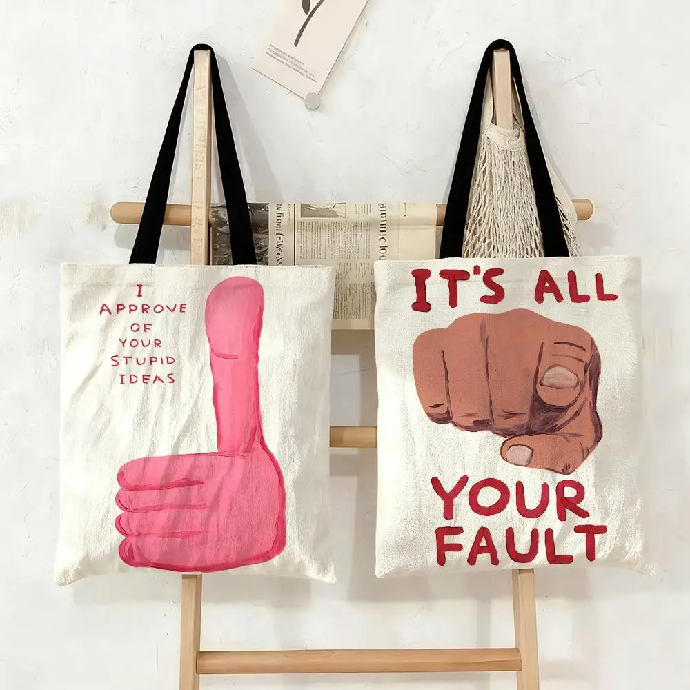 Funny Design fingers Storage Bags Double-Sided Print Canvas Tote Bag Fashion Large Capacity Women's Shoulder Handbag
