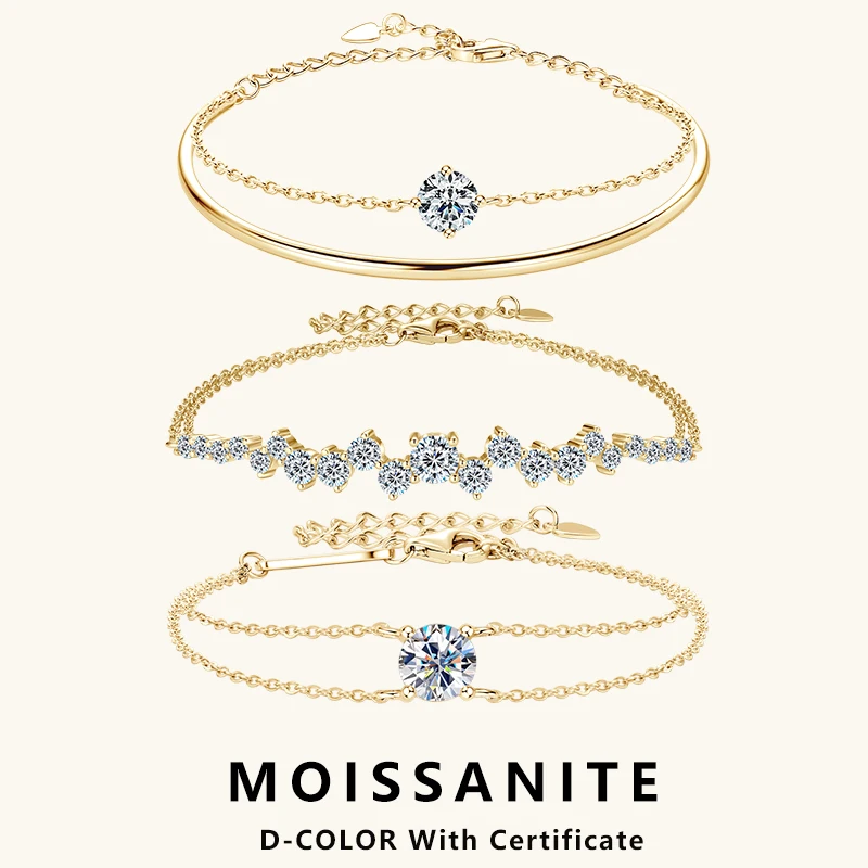 

Сертифицированный Lnngy браслет из муассанита, стерлинговое серебро 925, регулируемые браслеты с двойной цепочкой для женщин, изысканные свадебные украшения