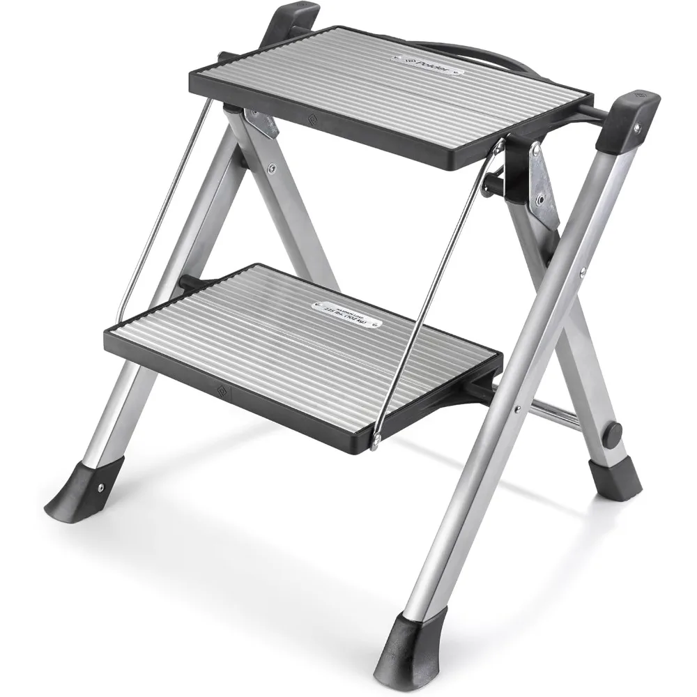 

Easy-Close 2-Step Ladder, Lightweight Aluminum, Non-Skid Rubber feet for Stability, Easy-fold and Storage, Height 17.5”