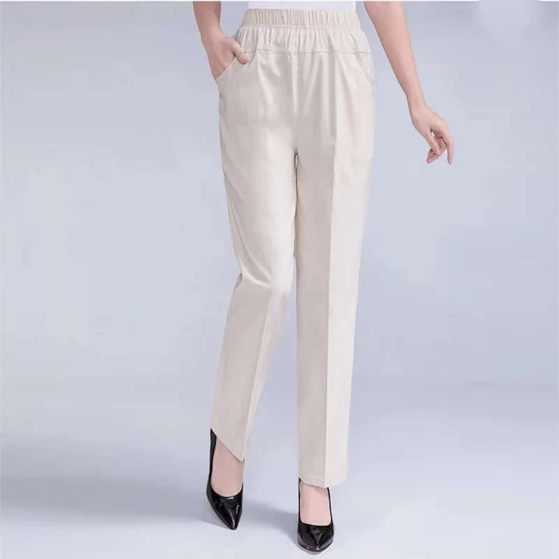 new spring and summer Fashion casual plus size elastic brand mid aged female women mother pants trousers