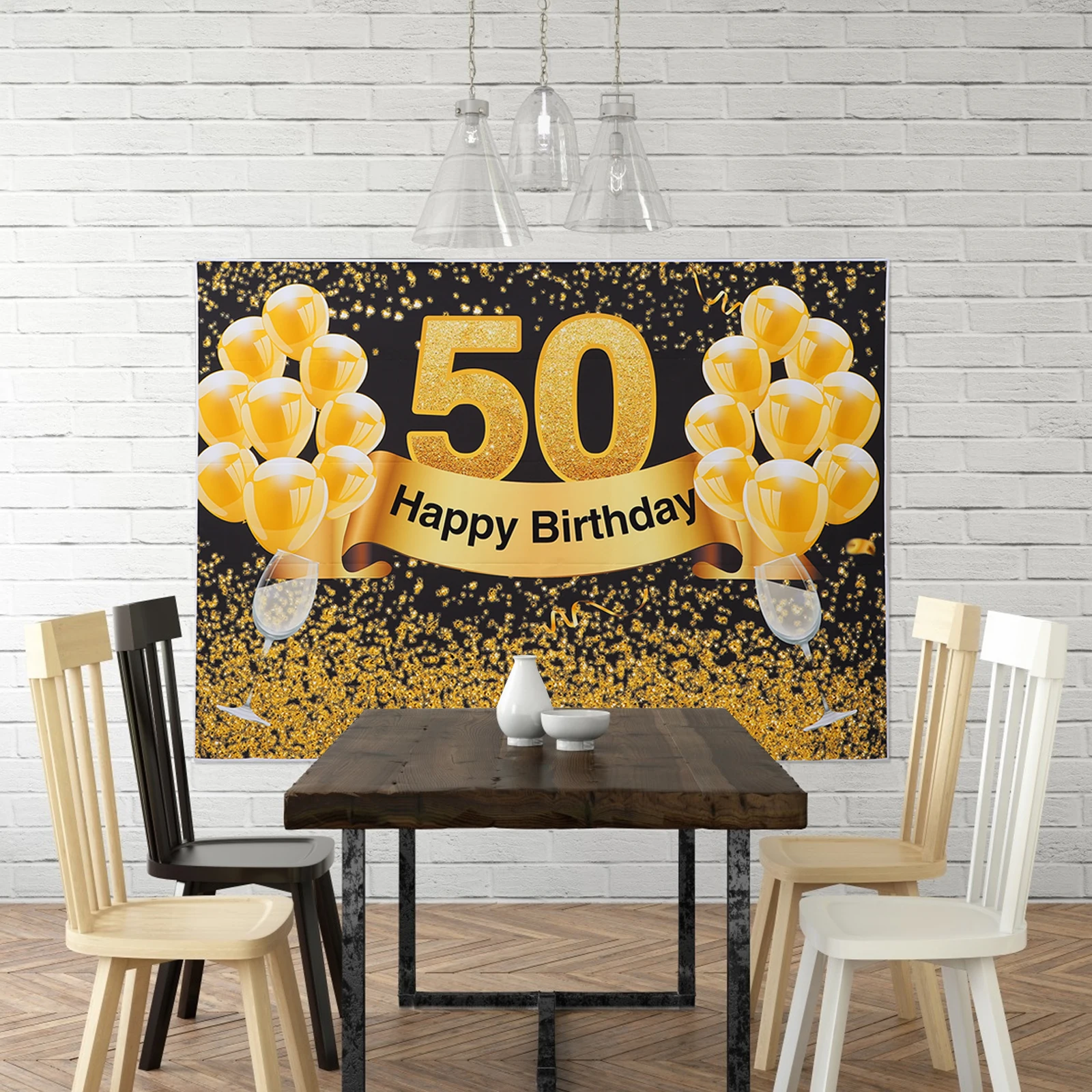 

1Pc 50th Birthday Backdrop 210X150Cm Lightweight Durable Exquisite Detail Party Decoration Supplies Home Studio Background