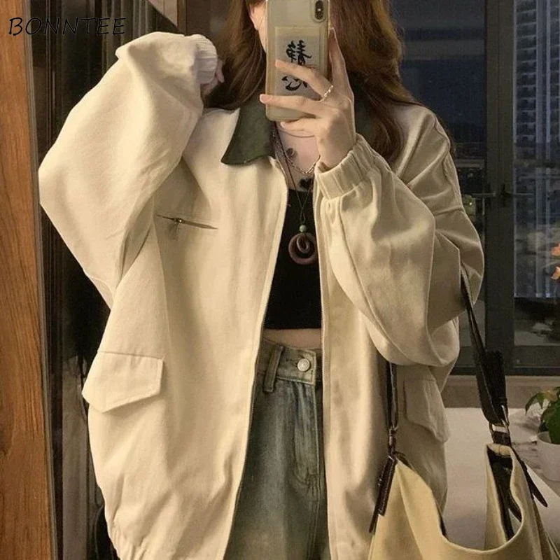 

Куртки женские осенне-весенние винтажные с отложным воротником женские мешковатые повседневные пальто с длинными рукавами универсальные шикарные ветровки с вышивкой