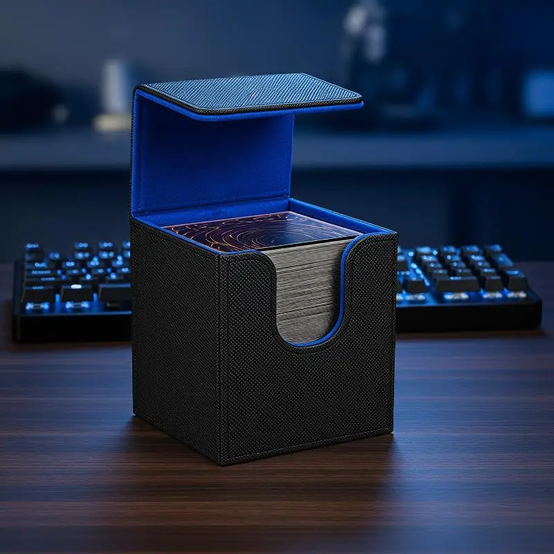 Trading Card Deck Storage Box Magnetic PU Leather Holder Fits 100 Plus Sleeved TCG CCG Game Cards