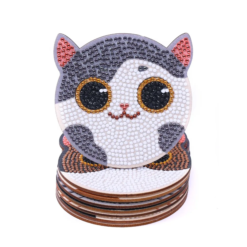 

Cartoon DIY Diamond Painting Coasters Cute Colorful DIY Cat Tablemat Creative Anti Slip Diamond Art Coasters Material Pack