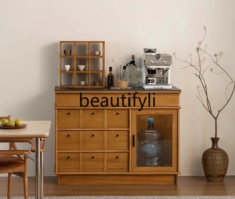 

B6 Medieval solid wood dining side cabinet integrated locker against the wall multi-functional storage new Chinese tea cabinet