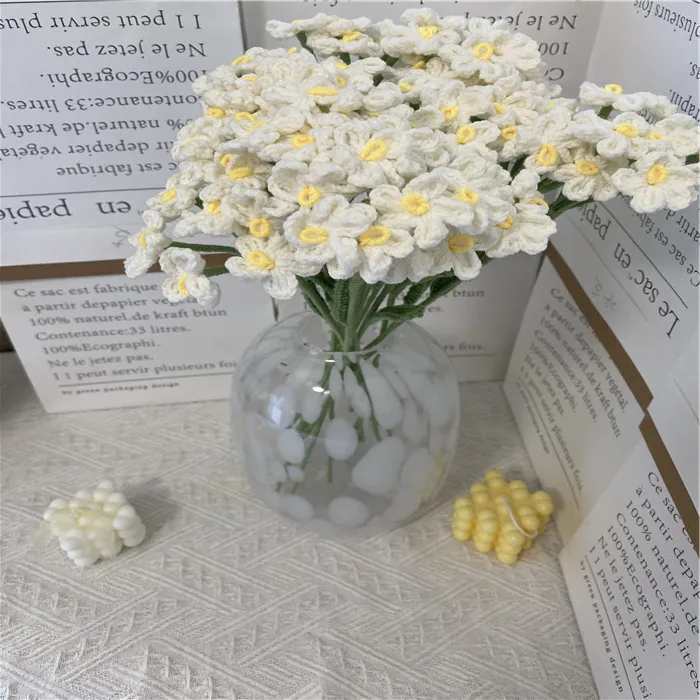 2023 Tianjin SY New 40cm 7heads Crochet Forget-me-not Bouquet Flowers, 100% Finished Knitted,Handmade Knitted Bouquet Kit myosot