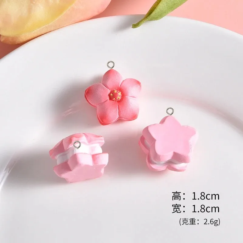 10Pcs Cute Pink Flowers Cake Donut Series Resin Charms Cherry Blossom Earring Keychain Pendants for Jewelry Making DIY Accessory