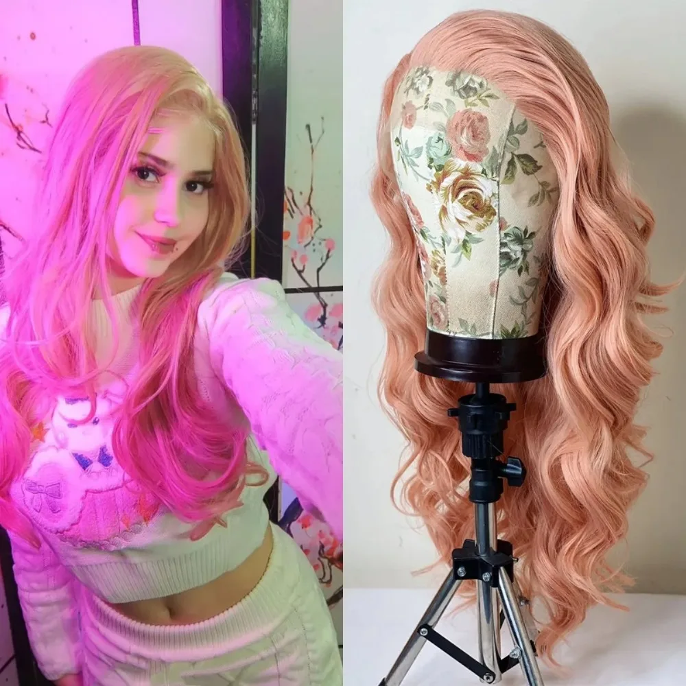 

OLEY 30 Inche Pink Body Wave 13x4 Synthetic Lace Front Wig Heat Resistant Drag Queen Cosplay Wigs for Women Pre Plucked Glueless