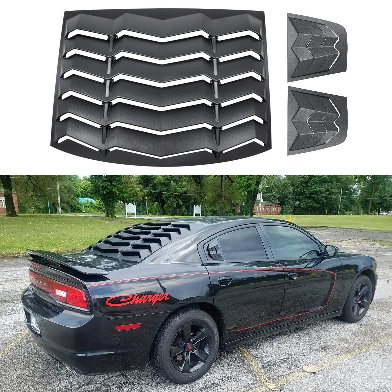 

TML Rear & Side Window Louvers for Dodge Charger 2011-2022 ABS Sun Shade Windshield Cover Matte Black