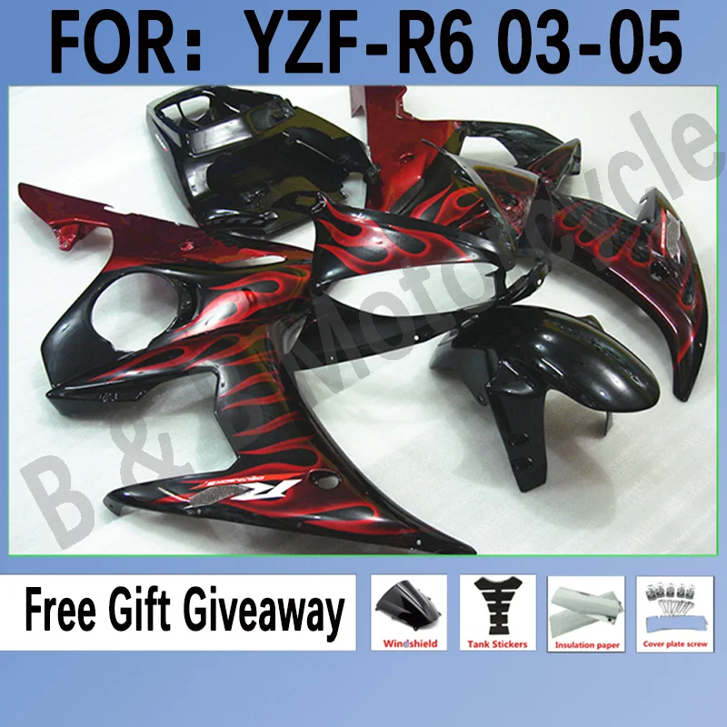 

Fairings Parts For YAMAHA YZF R6 set 2003 2004 2005 YZF-R6 2003-2005 Motorcycle Custom ABS Bodywork Kits set Black Red