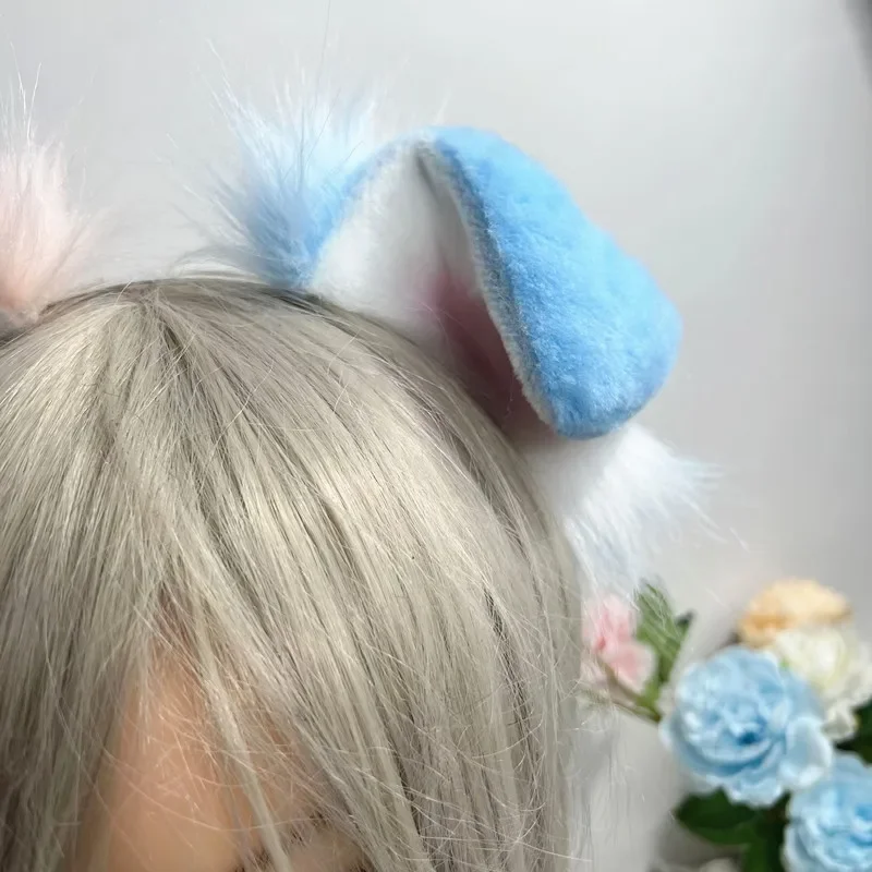 جديد اليدوية الراعي الكلب الأذن الوردي الأزرق الوحش الحدود الكولي آذان الذيل أغطية الرأس لعيد الميلاد هالوين تأثيري فتاة شعر مستعار كليب