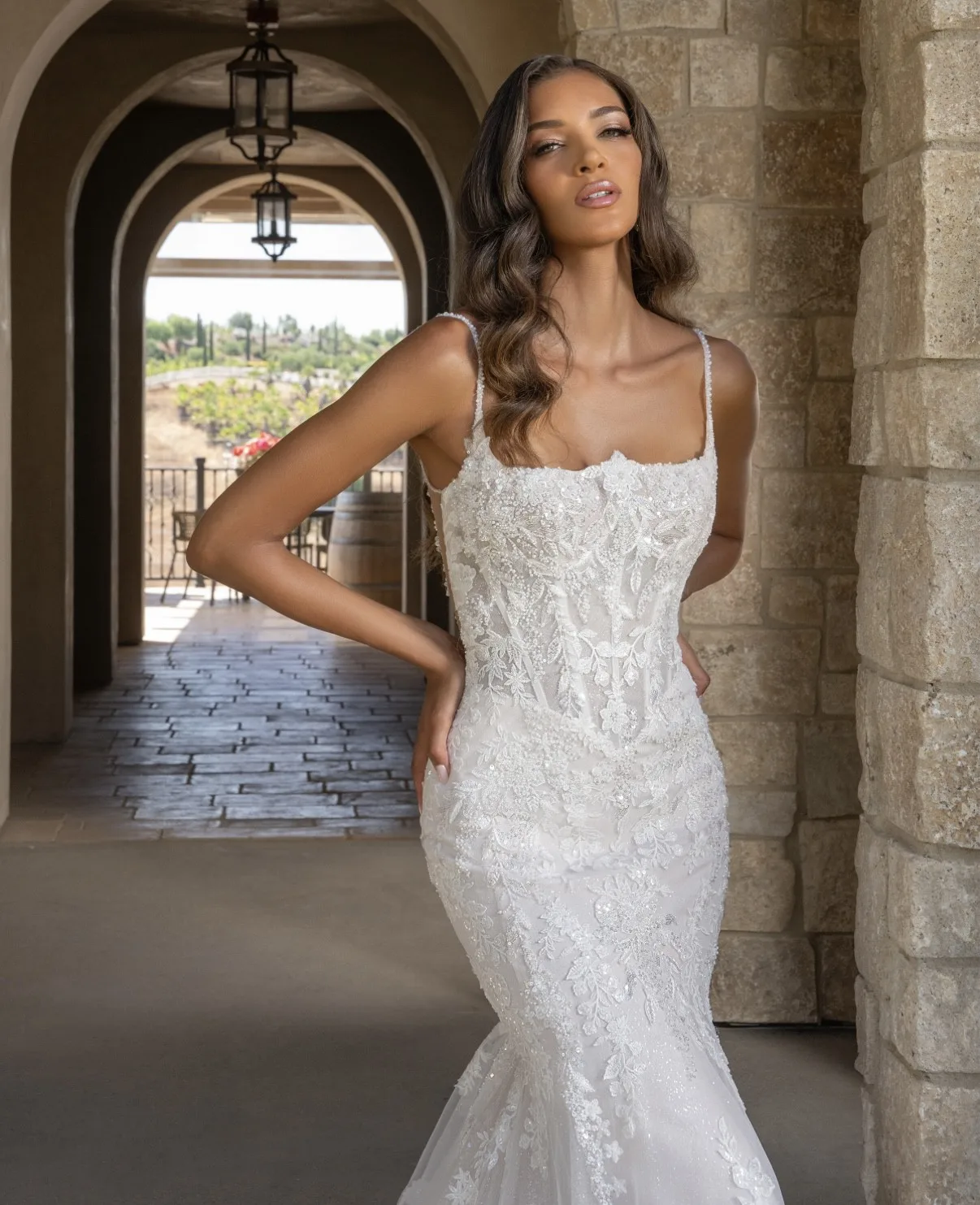 

Customized New Wedding Dress Straps With Backless Design Lace Decal Decoration Long Tail Fishtail Skirt vestido de novia