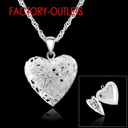 Genuine 925 Sterling Silver Pendant Necklaces White Heart Shape Open Case Frame Women Girls Anniversary Engagement Wholesale