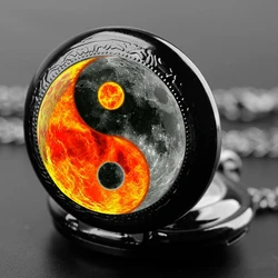 Yin Yang-Lua Cúpula De Vidro Quartzo Relógio de Bolso para Homens e Mulheres, Requintado Colar Pingente, Corrente Fob, Presentes