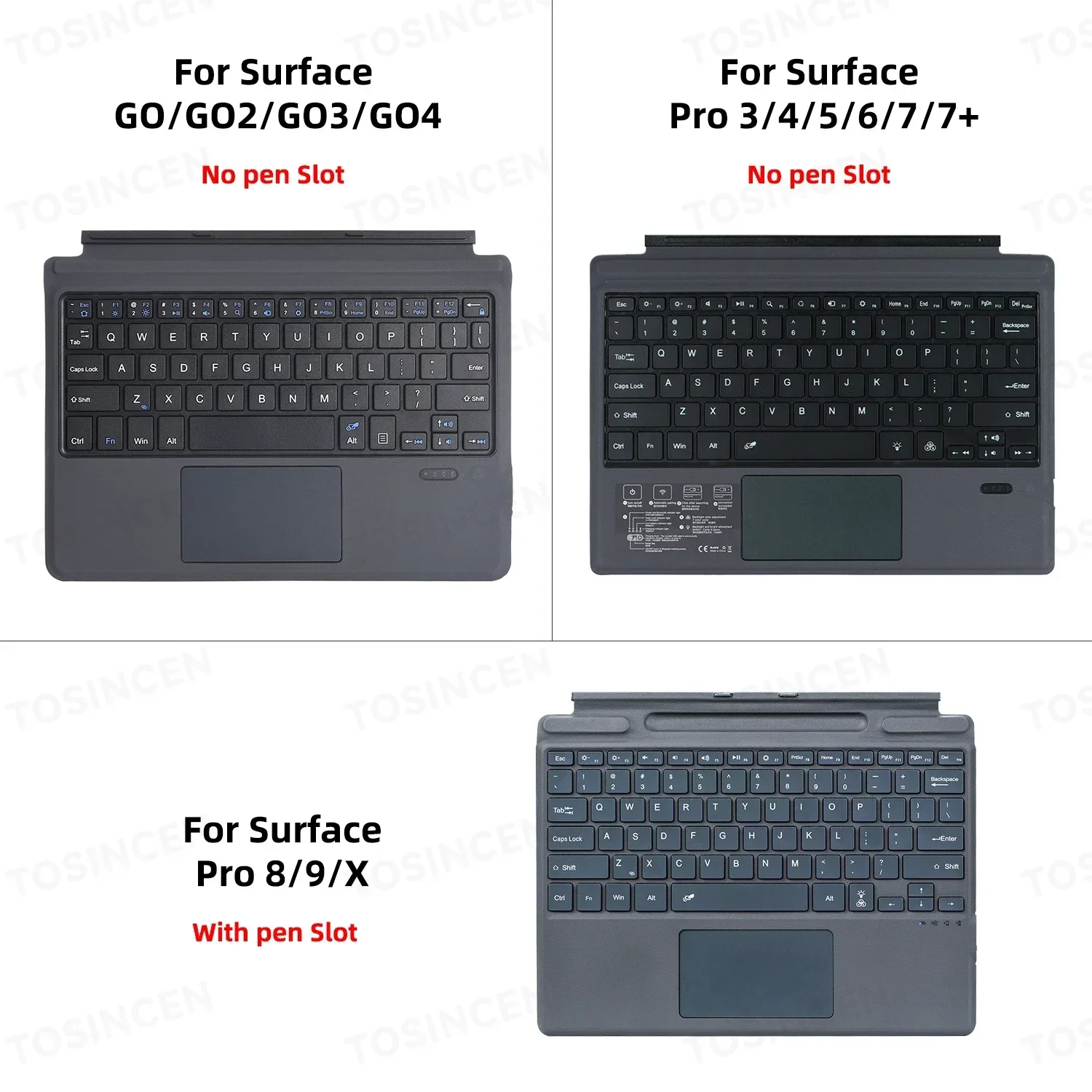 Backlit Trackpad Wireless Teclado For Microsoft Surface Pro 3 4 5 6 7 ,Portable Bluetooth Keyboard for Surface Pro 3 4 5 6 7
