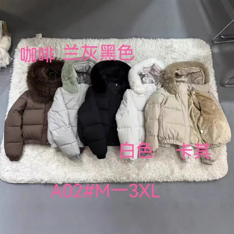 

2026 Winter Short Parkas Women's Cotton-padded Clothes Velvet Thicken Outerwear Fur Collar Removable Hooded Coats Warm Jackets