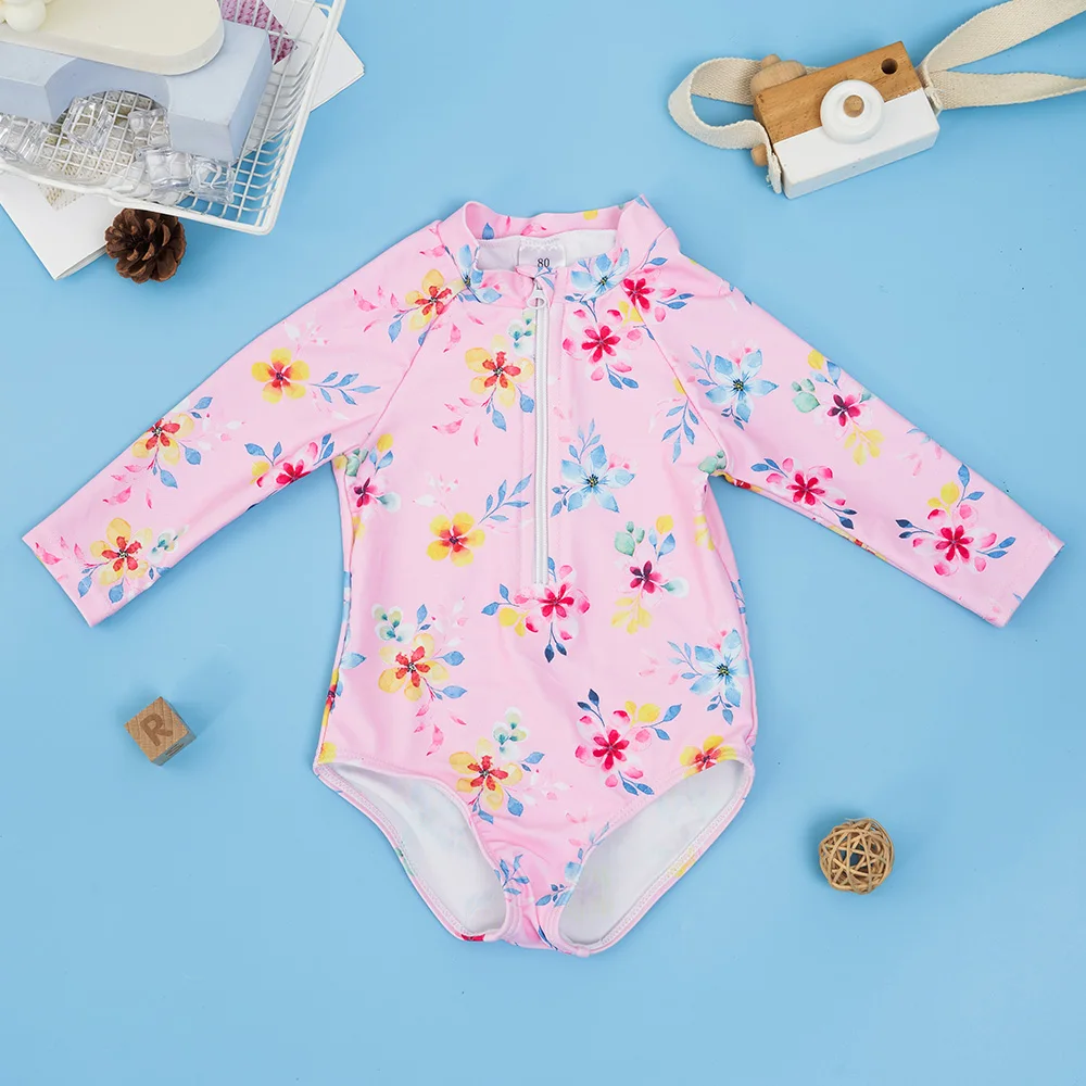 HappyFlute New Fashion Print One Piece UPF50+ Long Sleeve Summer Swimsuit Cute Baby Princess Beach&Seaside Travel Girl Swimsuit