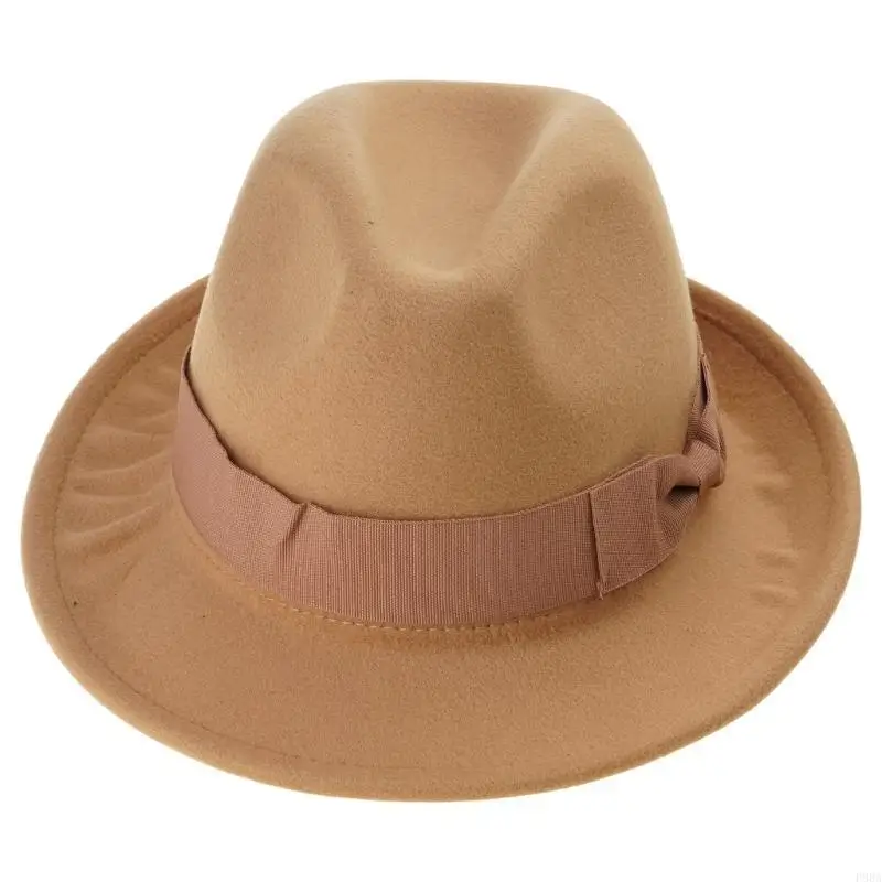 

P88A Elegant Bowknot Felt Derby Hat Ladies Halloween Carnivals Party Hat Foldable Fedora Cap Festival Gifts for Ladies